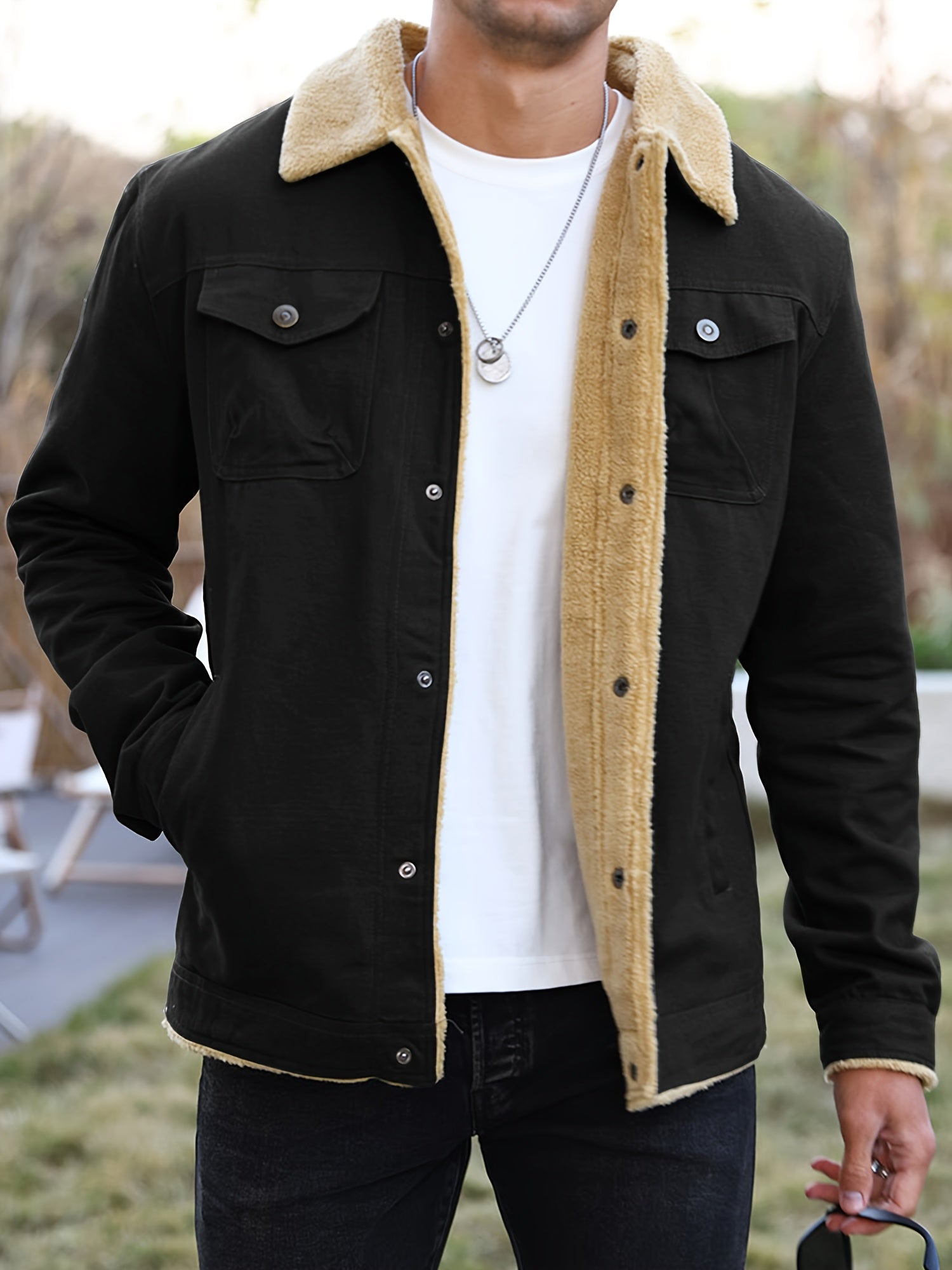 Men's Heavy-Duty Casual Fleece Collar & Chest Pocket Windproof Winter Workwear Coat That will Help Keep You Warm On Those Cold Days!