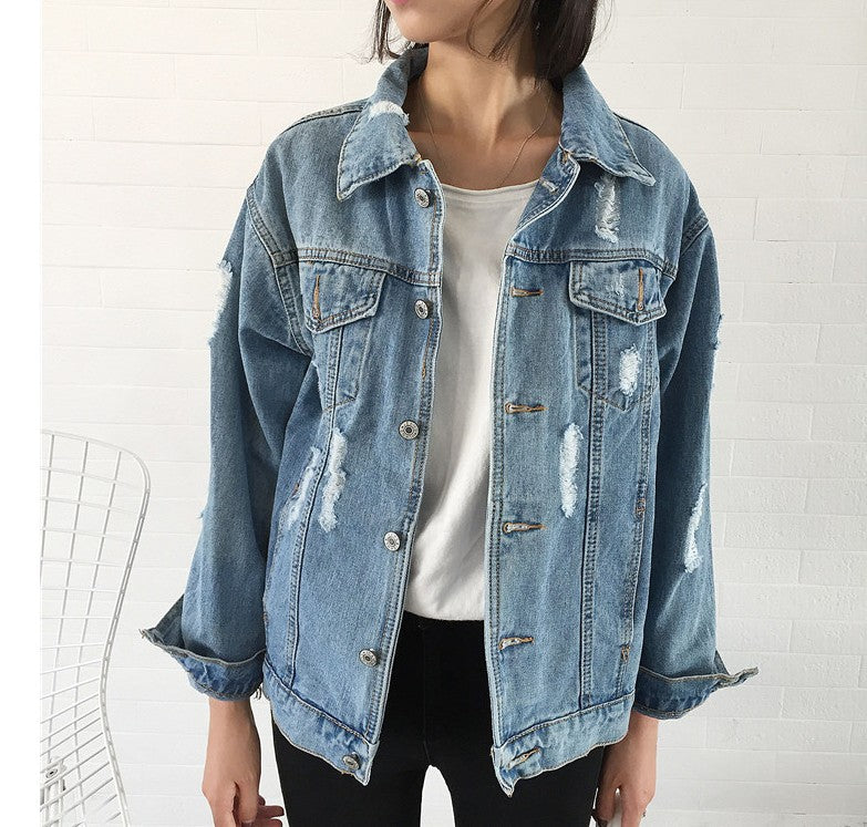 Loose Wash Water Frayed Denim Jacket Women Look Thin Women