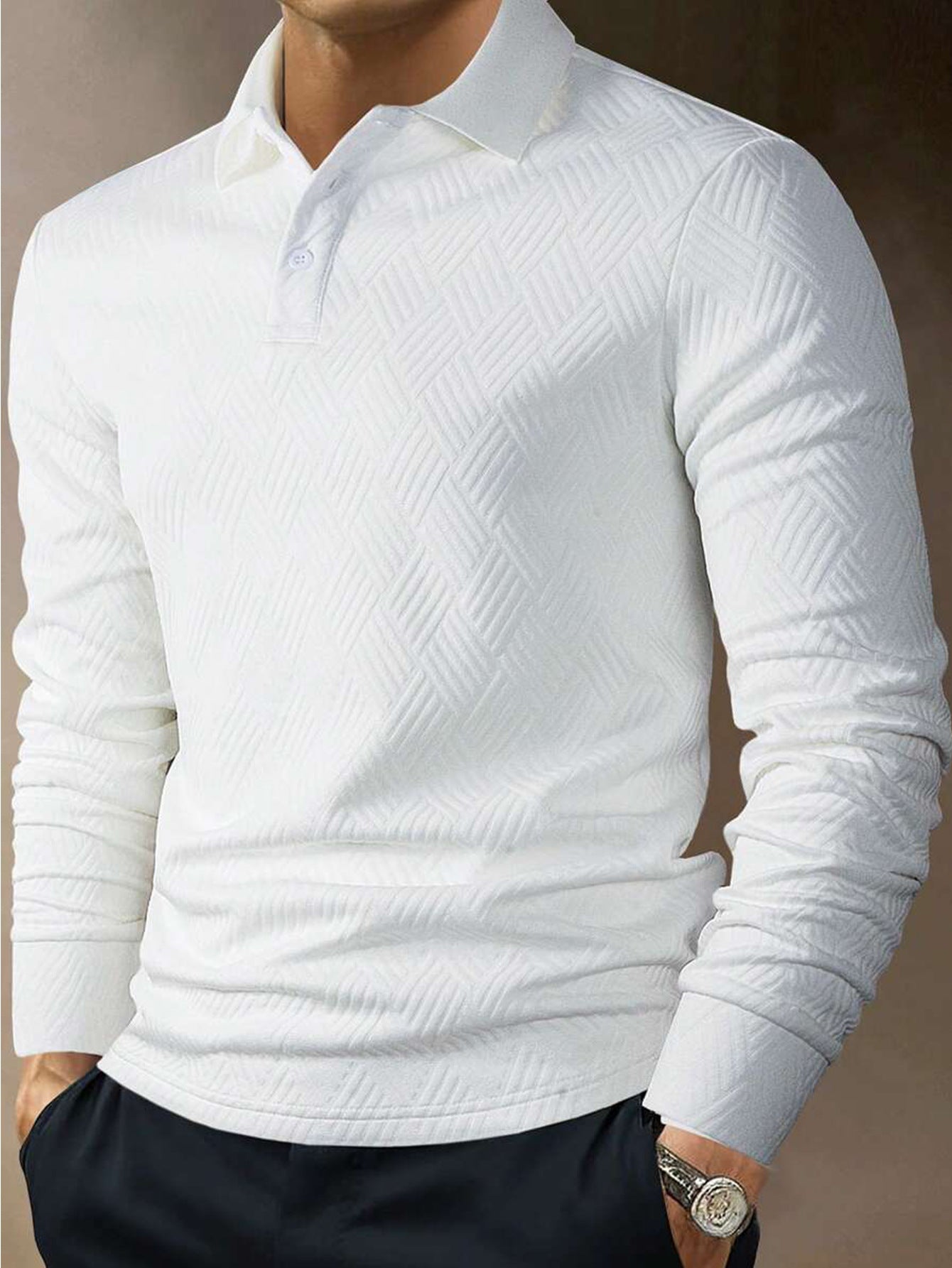 Men's Versatile Solid Color Fashion Lapel Long Sleeve Polo Shirt