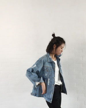 Loose Wash Water Frayed Denim Jacket Women Look Thin Women