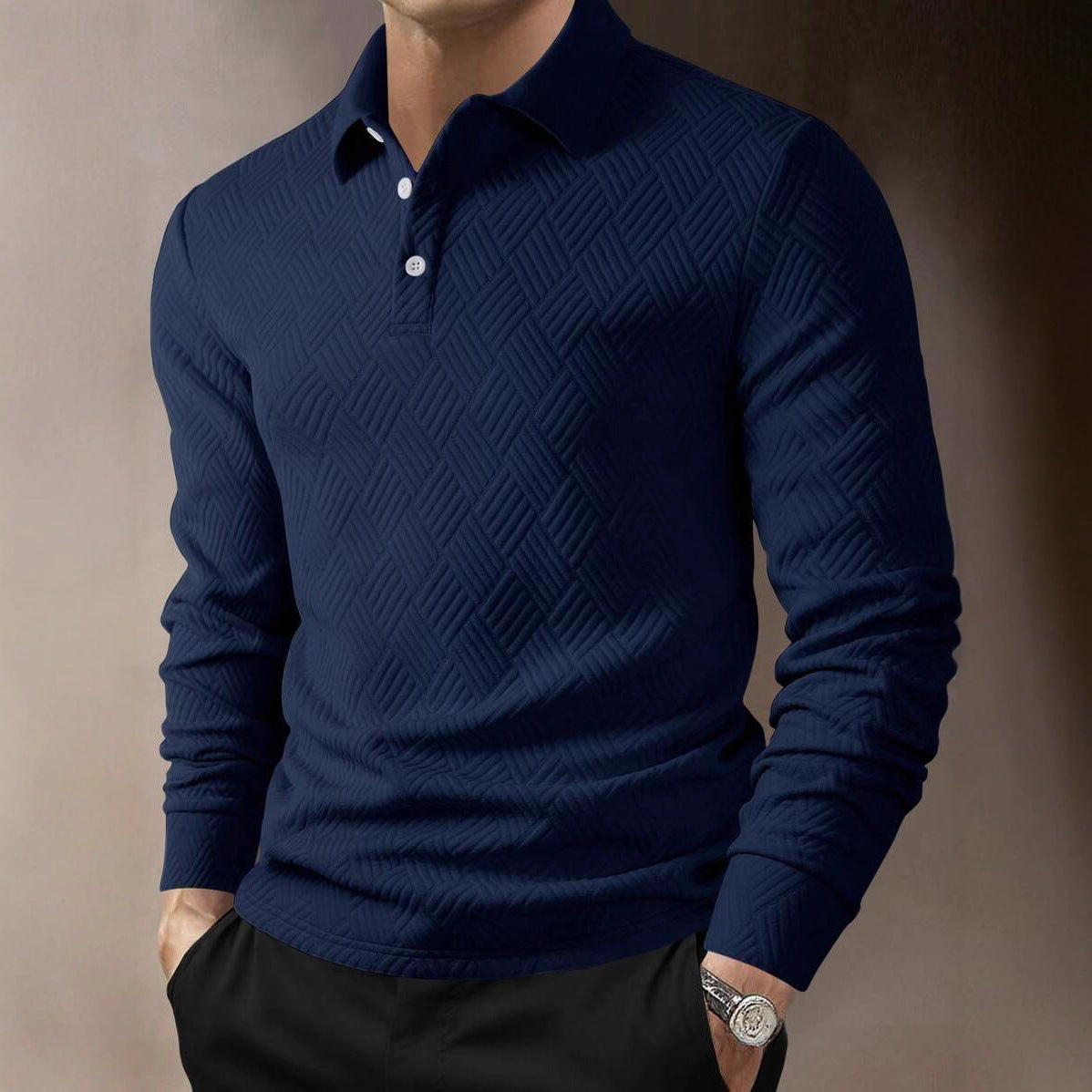 Men's Versatile Solid Color Fashion Lapel Long Sleeve Polo Shirt