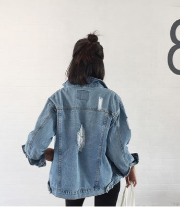Loose Wash Water Frayed Denim Jacket Women Look Thin Women