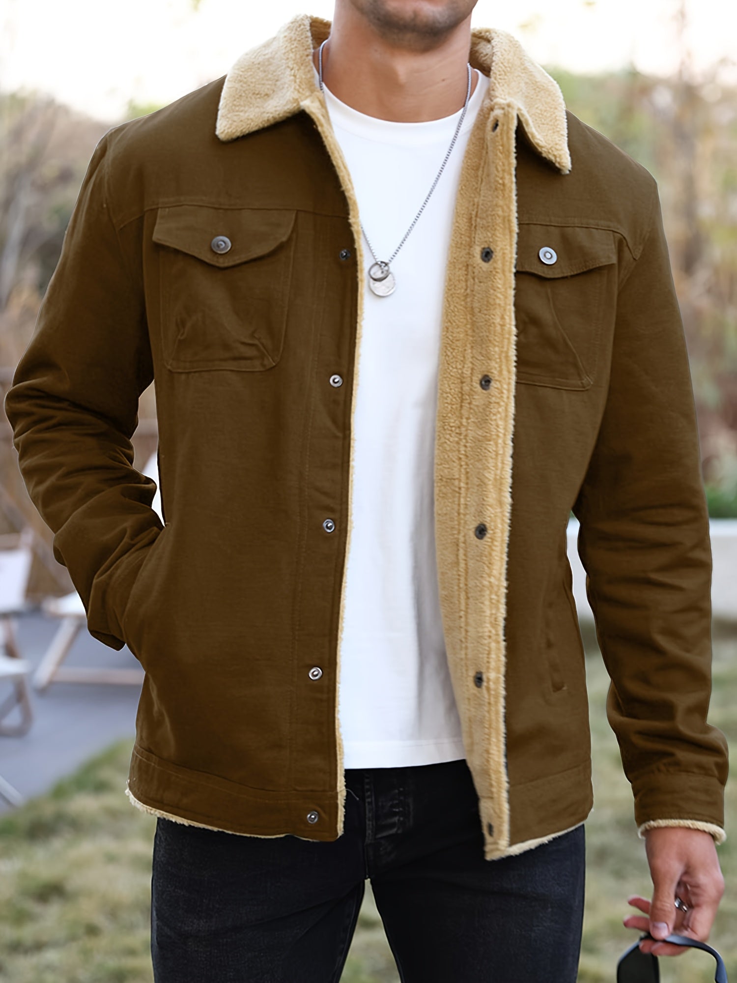 Men's Heavy-Duty Casual Fleece Collar & Chest Pocket Windproof Winter Workwear Coat That will Help Keep You Warm On Those Cold Days!