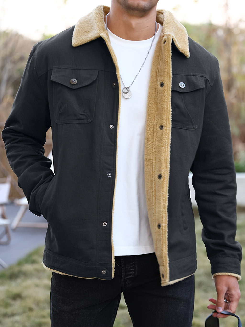 Men's Heavy-Duty Fleece Windproof Machine Washable, Chest Pocket, Front Full-Zip Workwear Coat with Collar...