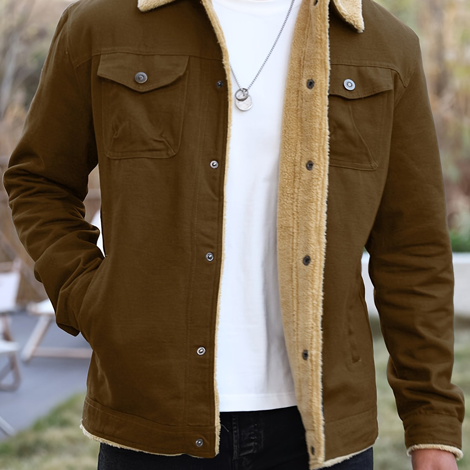 Men's Heavy-Duty Fleece Windproof Machine Washable, Chest Pocket, Front Full-Zip Workwear Coat with Collar...