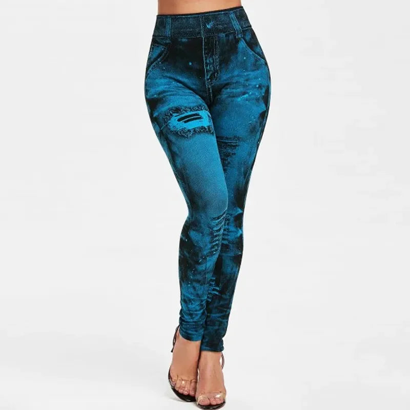 Women's Sexy High Waist Imitation Jeans, Slim Push Up Stretch Casual Fashion Leggings Streetwear...