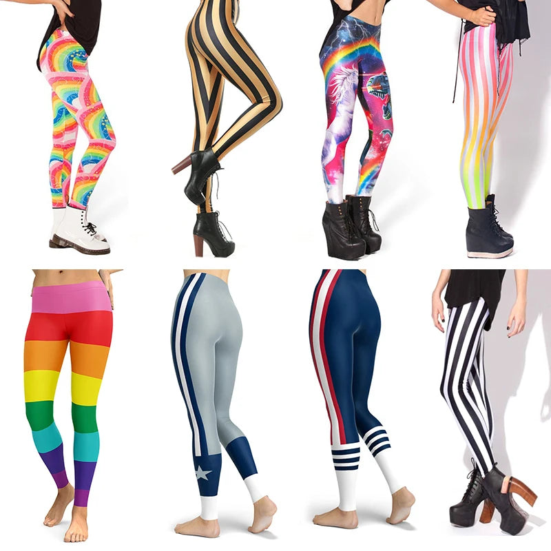 Women's New Sexy Slim High Waist, Stripe, Rainbow, Plus An Assortment Of Other Prints Fitness Fashion Leggings Pants Great For Christmas Gift