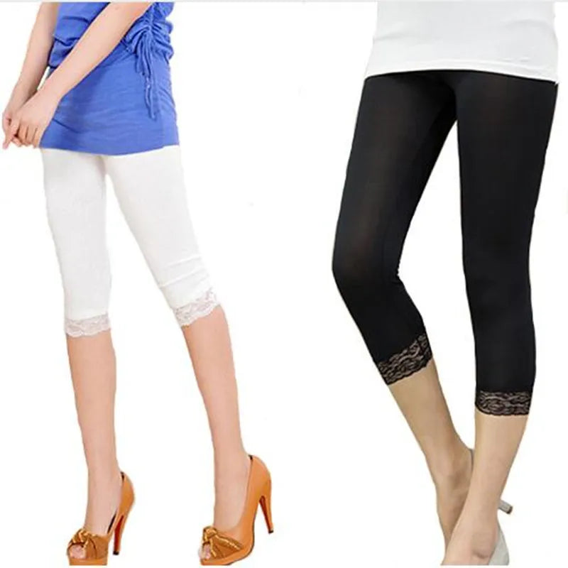 Women's Thin Lace Summer Capris Skinny Legging Shorts...
