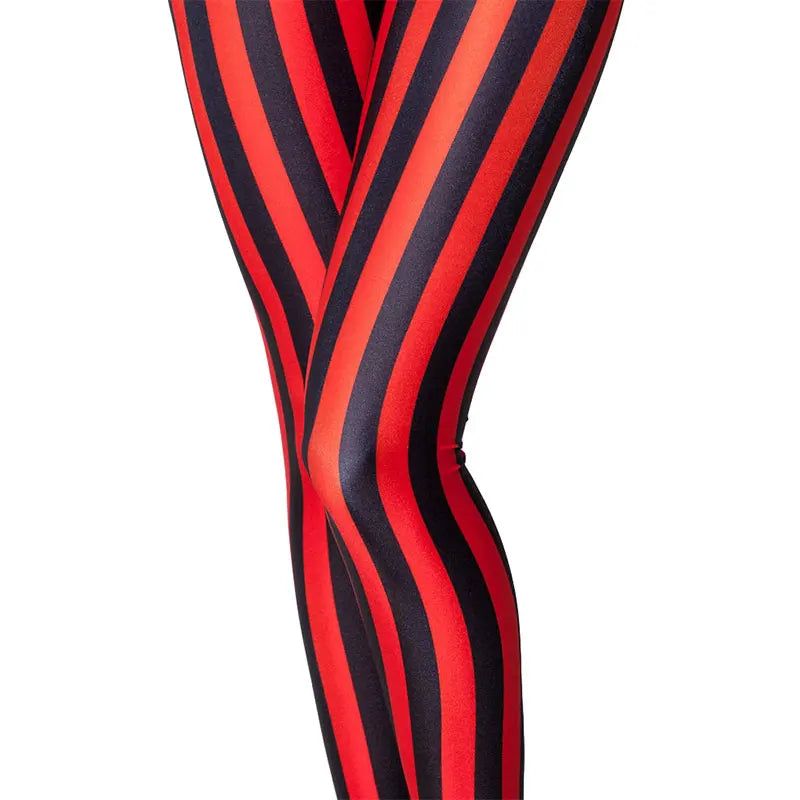 Women's Black and Red Vertical Striped Spandex Leggings...