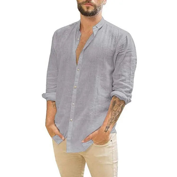 New Men's Fashion Cotton Cardigan Solid Color Breathable Long Sleeve Shirts..