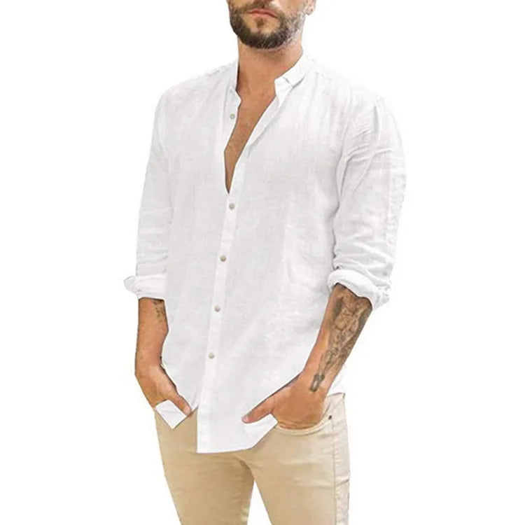 New Men's Fashion Cotton Cardigan Solid Color Breathable Long Sleeve Shirts..
