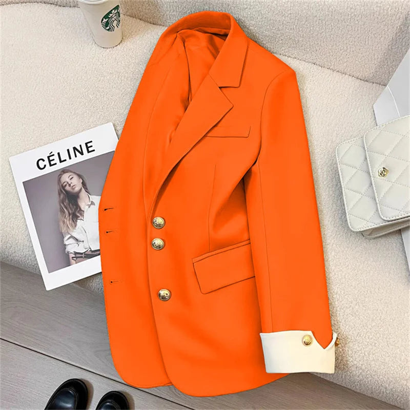 Women's Vintage Spring Autumn Single-breasted Casual Blazer Suit Jacket...