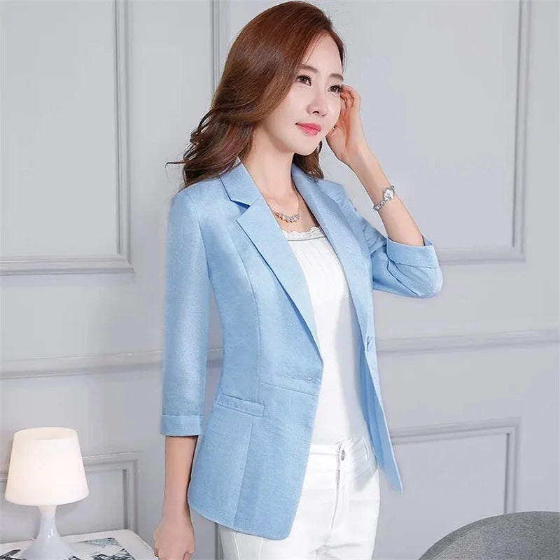 Women's Elegant Classy Seven-Minute Sleeve Pink Office Blazer...