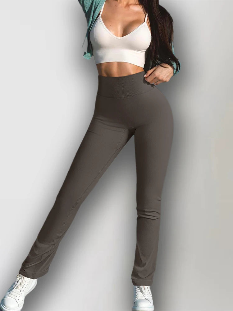 Women's Seamless Knit Yoga Solid Color Flared, High Waist, Hip-Lifting, Tight Slim Casual Sports Leggings...