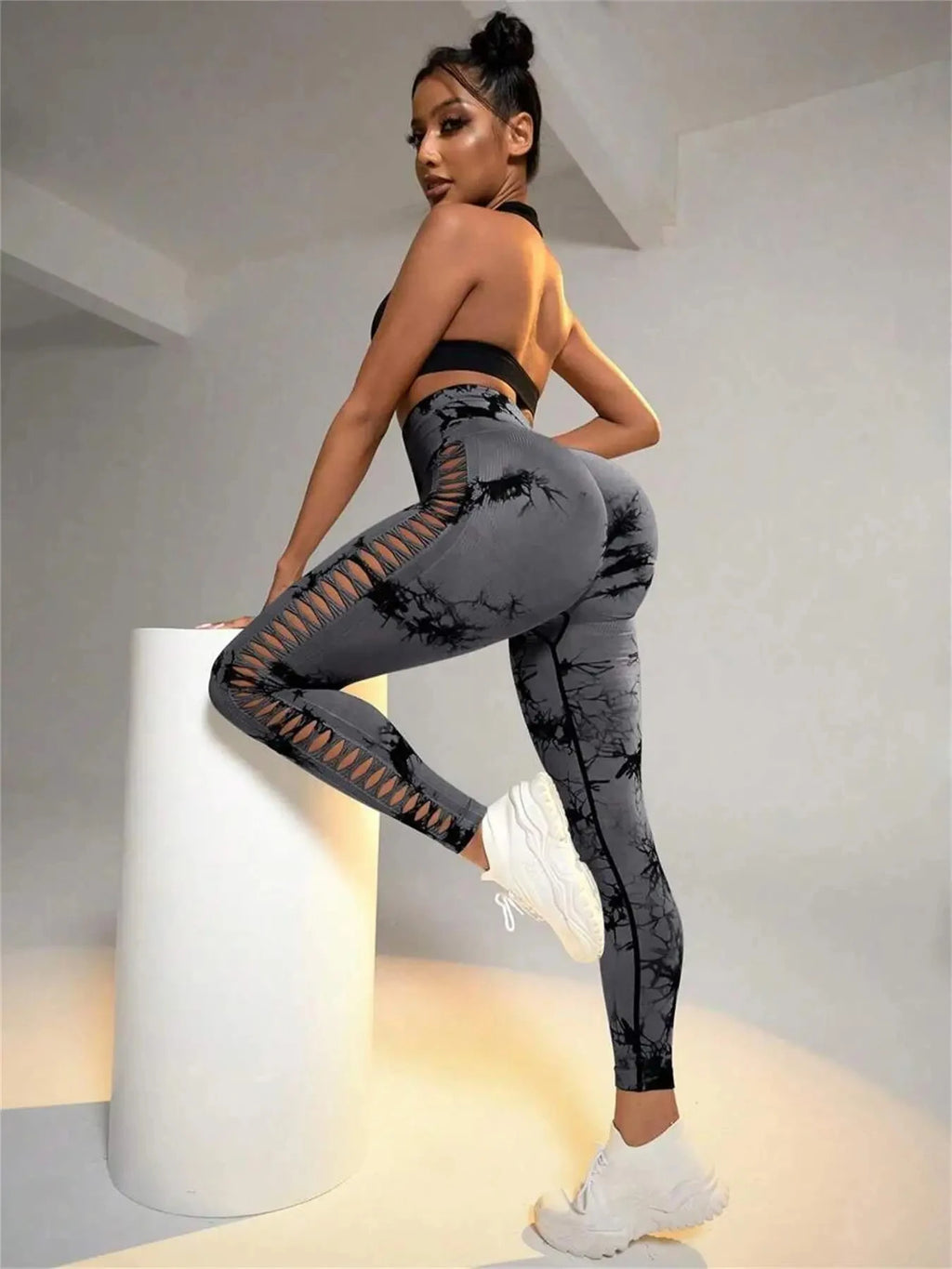 Women's Sexy Skinny Stretch Butt Lifting High Waist Seamless Hollow Out Tie Dye Yoga, Gym Leggings...