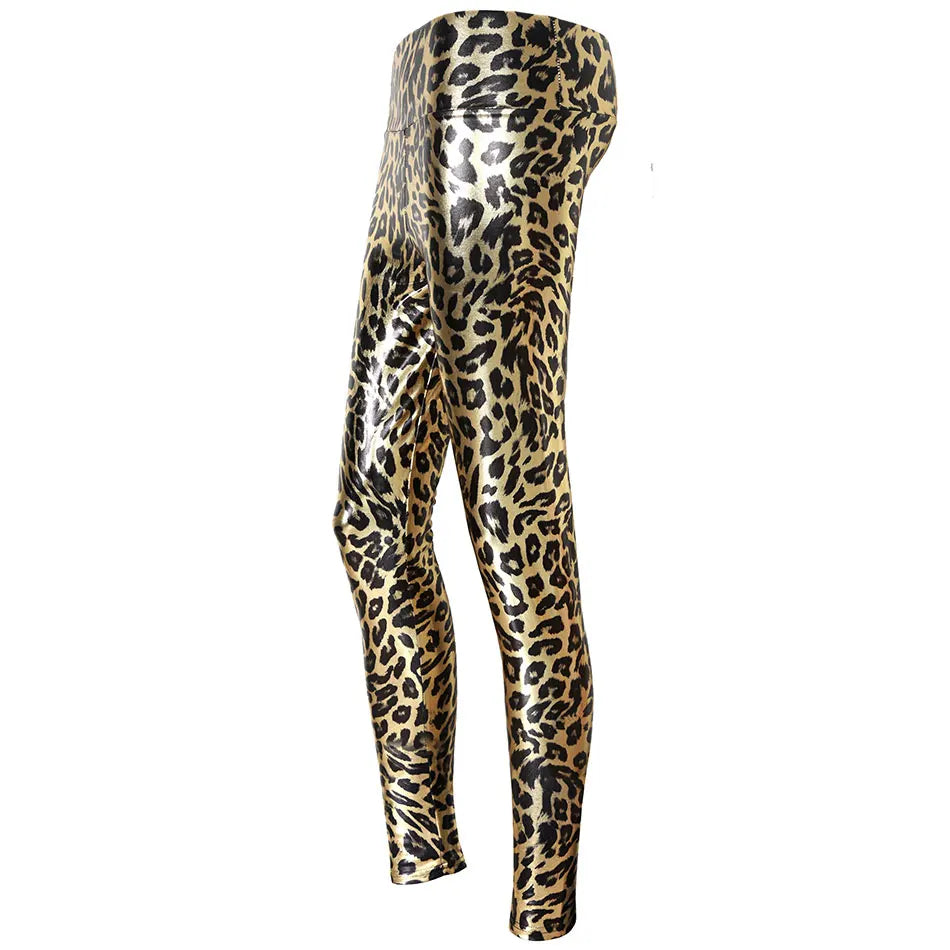 Women's Shiny Elastic Mid Waist Ankle-Length Leopard Leggings...