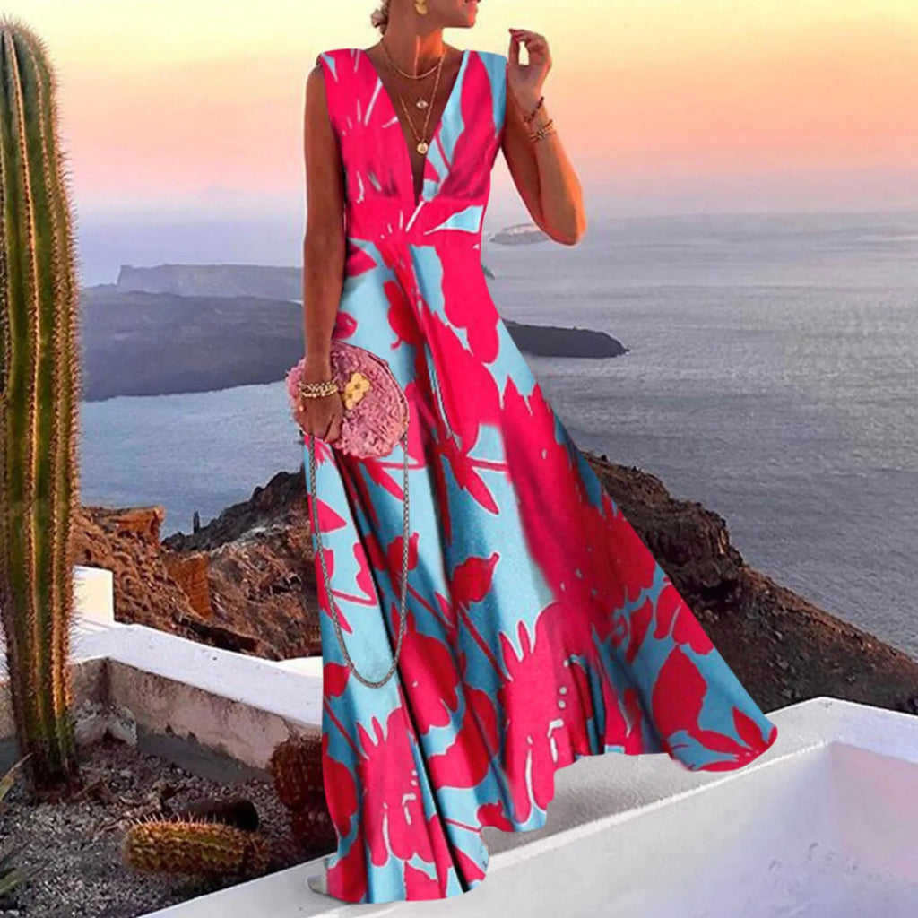 Women's Beautiful Pink A Line V Neck Sleeveless, High Waist, Elegant Holiday Long Dresses...........................