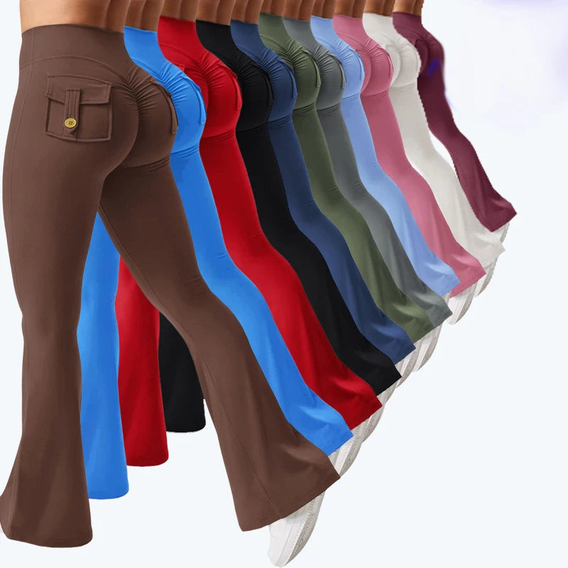 Women's Tight Fitting High Waist Butt-Lifting, Button Back Pocket Fitness Yoga Leggings...