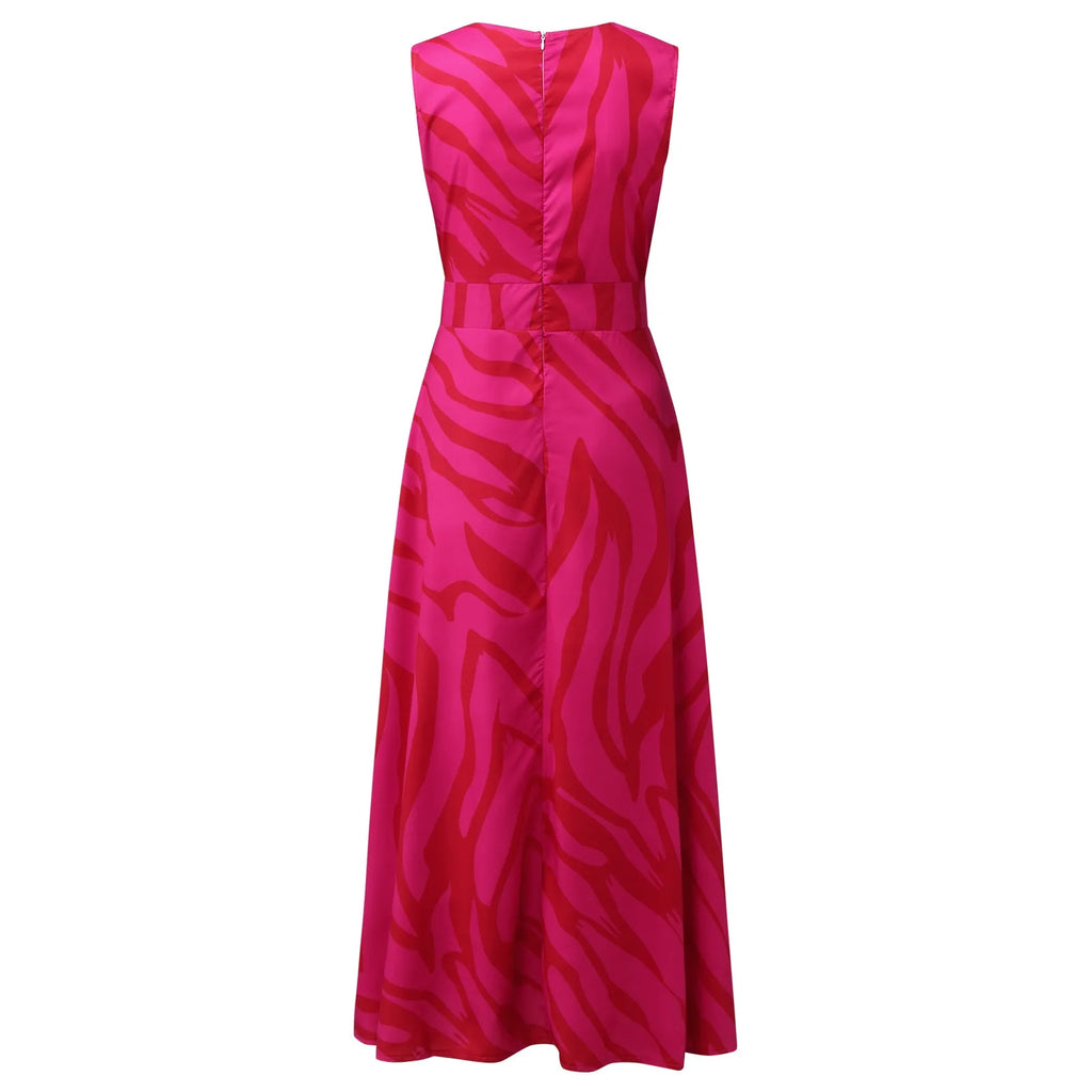 Women's Beautiful Pink A Line V Neck Sleeveless, High Waist, Elegant Holiday Long Dresses...........................