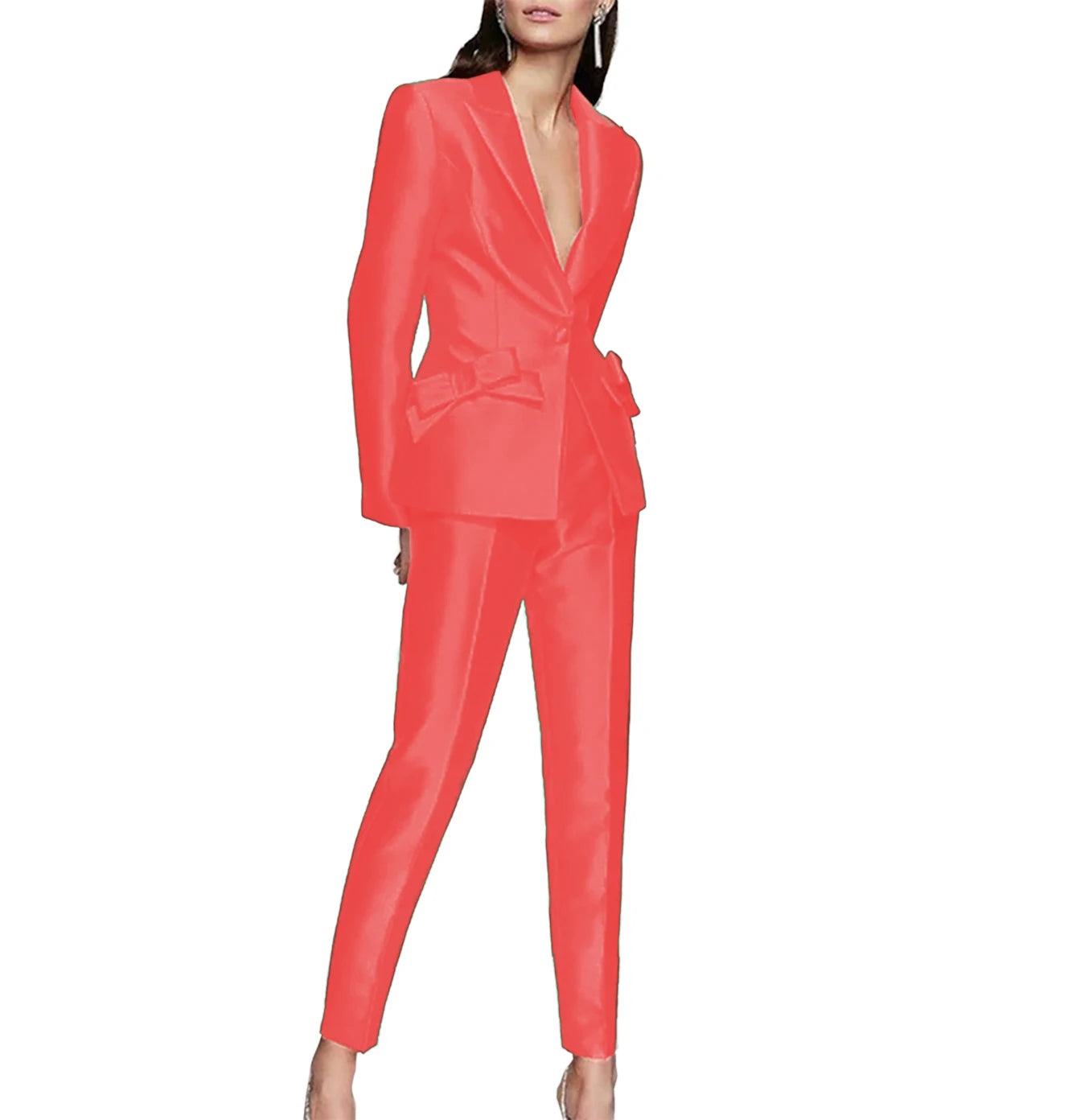 New Women's Luxury Two-Piece Single Button Slim With Bow Blazer Party Suits...