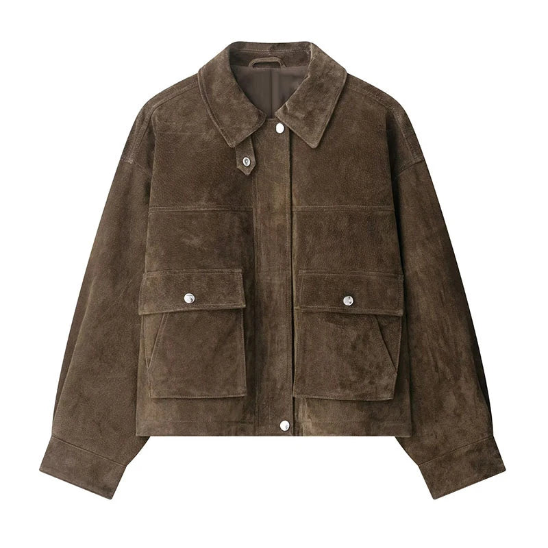 Women's Vintage Chic Casual Warm Suede Jackets, Lapel Zipper, Long Sleeves, With Pockets Autumn Winter Coats...