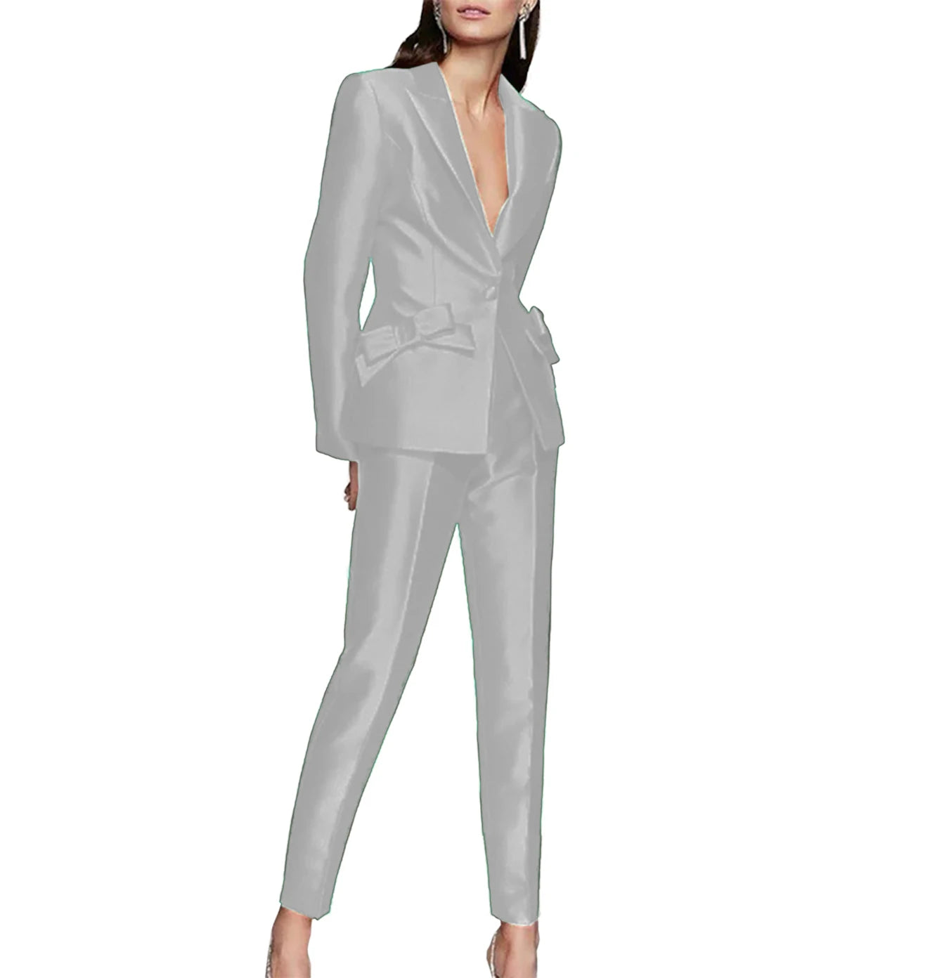 New Women's Luxury Two-Piece Single Button Slim With Bow Blazer Party Suits...