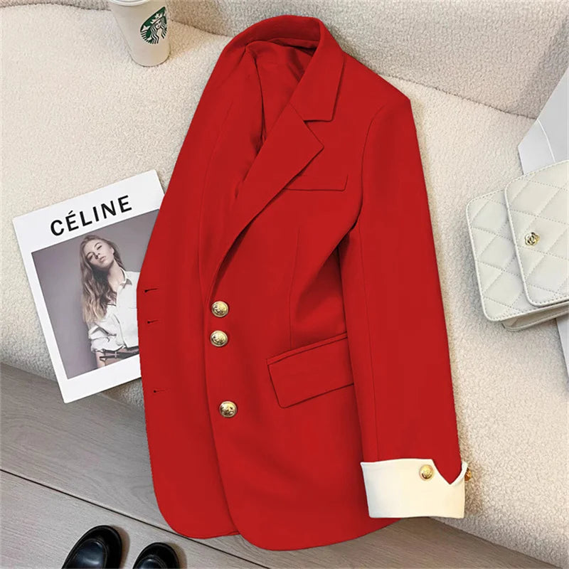 Women's Vintage Spring Autumn Single-breasted Casual Blazer Suit Jacket...