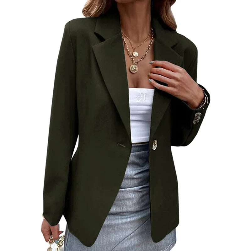 Women's Spring Long Sleeve Solid Colors One-button Simple Casual Basic Office Blazer Jackets...