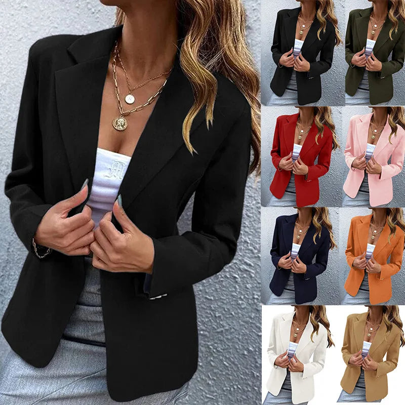 Women's Spring Long Sleeve Solid Colors One-button Simple Casual Basic Office Blazer Jackets...