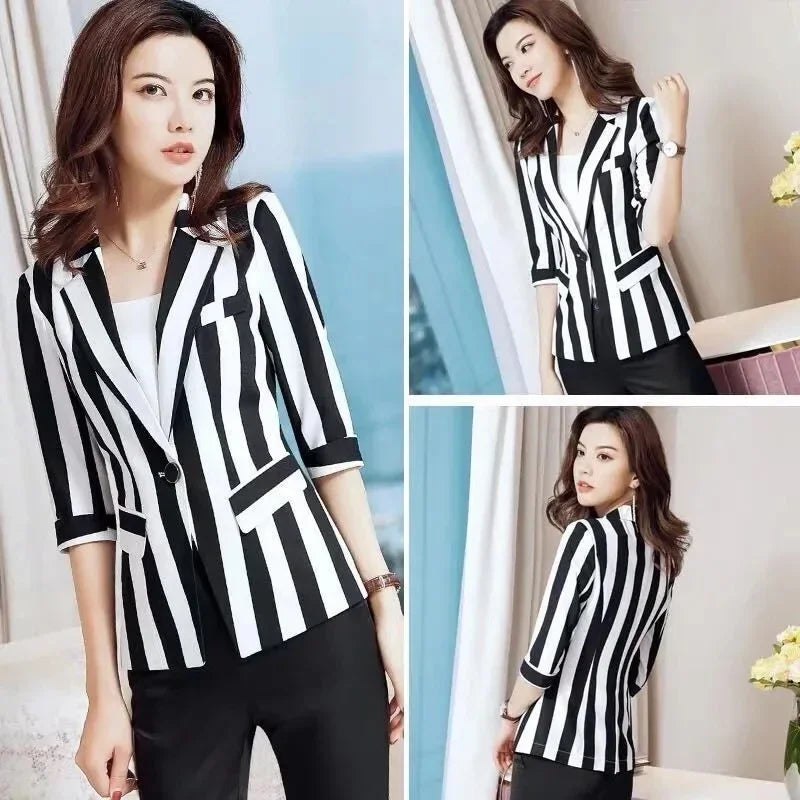 Women's Striped Small Slim Waist Spring/Autumn Blazer Suit Jacket...