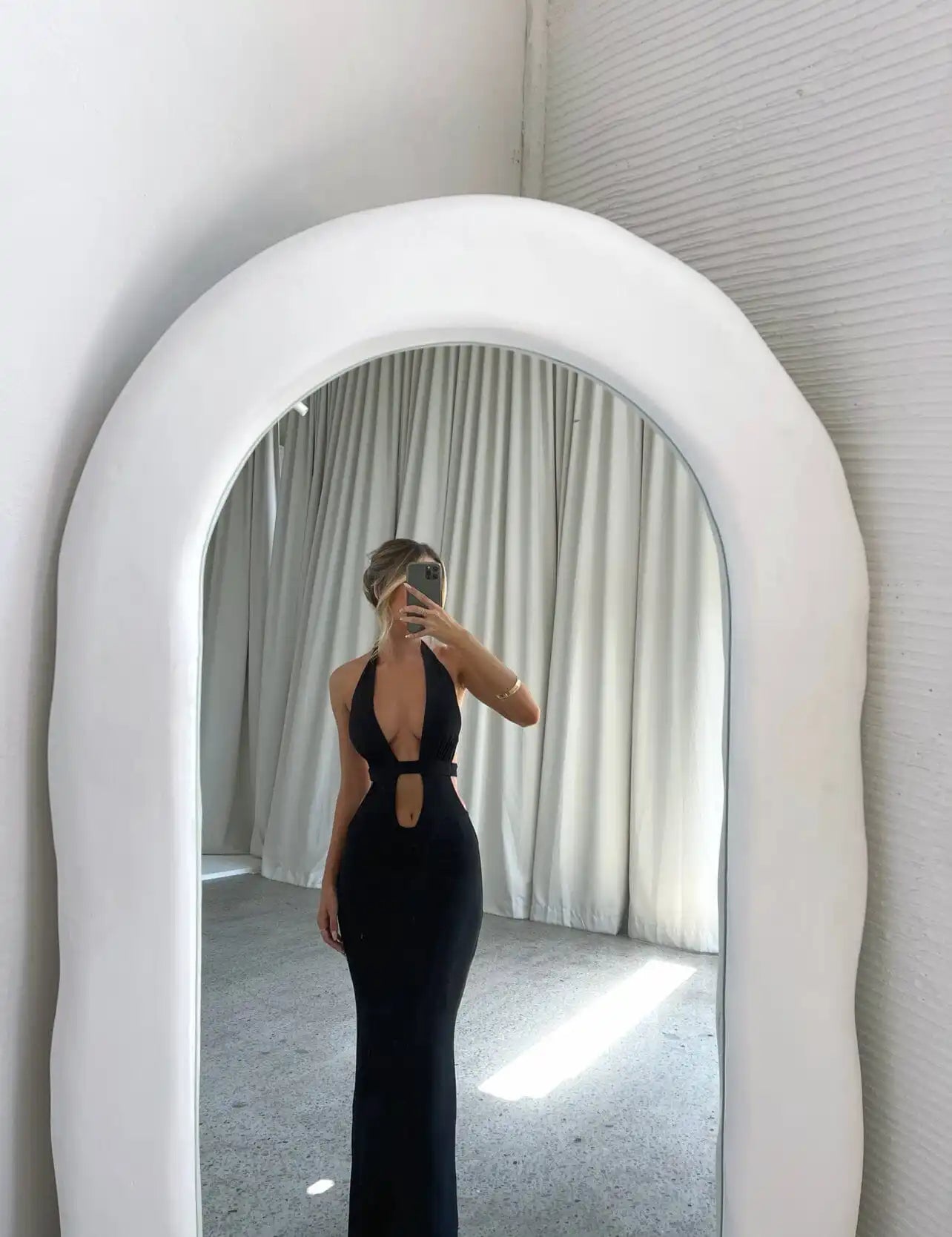 Women's Long Bodycon Solid Color Backless Tie-Up Halter, With Deep V-Neck, Sleeveless Cocktail Dress for Summer Party, and Clubs