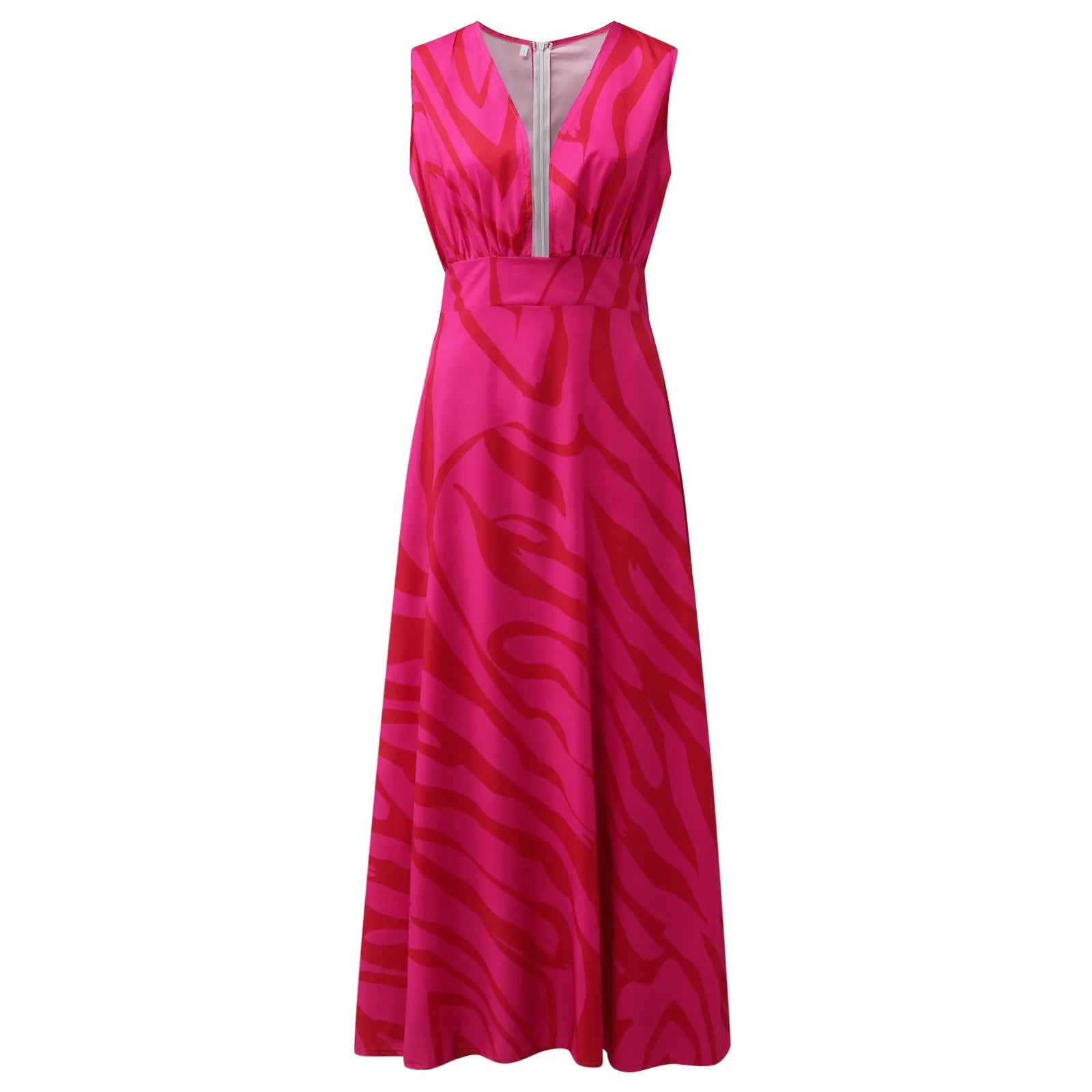 Women's Beautiful Pink A Line V Neck Sleeveless, High Waist, Elegant Holiday Long Dresses...........................