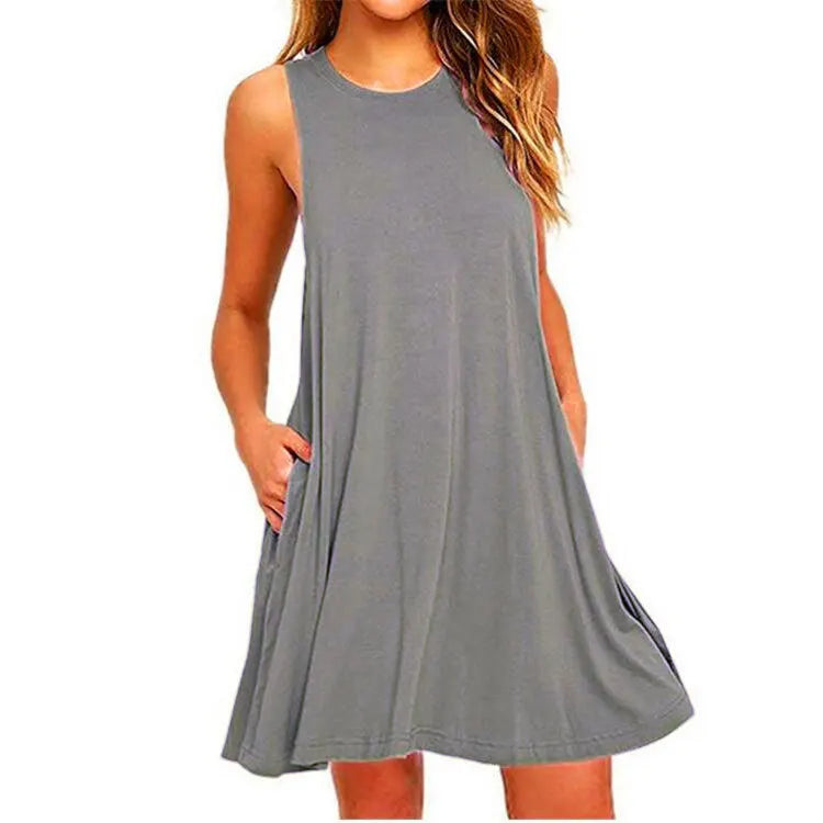 Women's Summer Casual Beach Cover Up With Pockets T-Shirt Dresses...