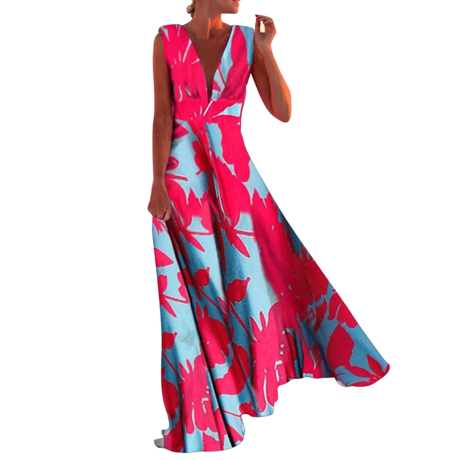 Women's Beautiful Pink A Line V Neck Sleeveless, High Waist, Elegant Holiday Long Dresses...........................