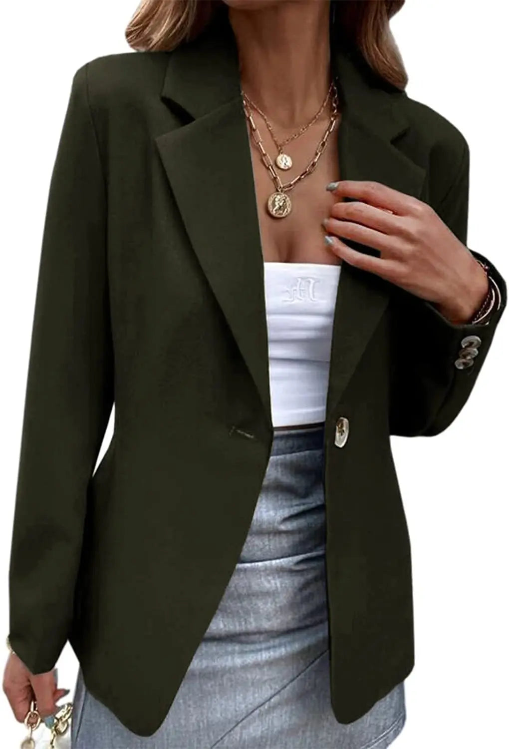 Women's Spring Long Sleeve Solid Colors One-button Simple Casual Basic Office Blazer Jackets...