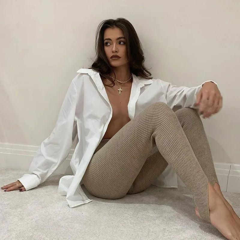 Women's High Waist Elastic Breathable Knitted Tight  Gym Running Yoga Slim Leggings Pants...