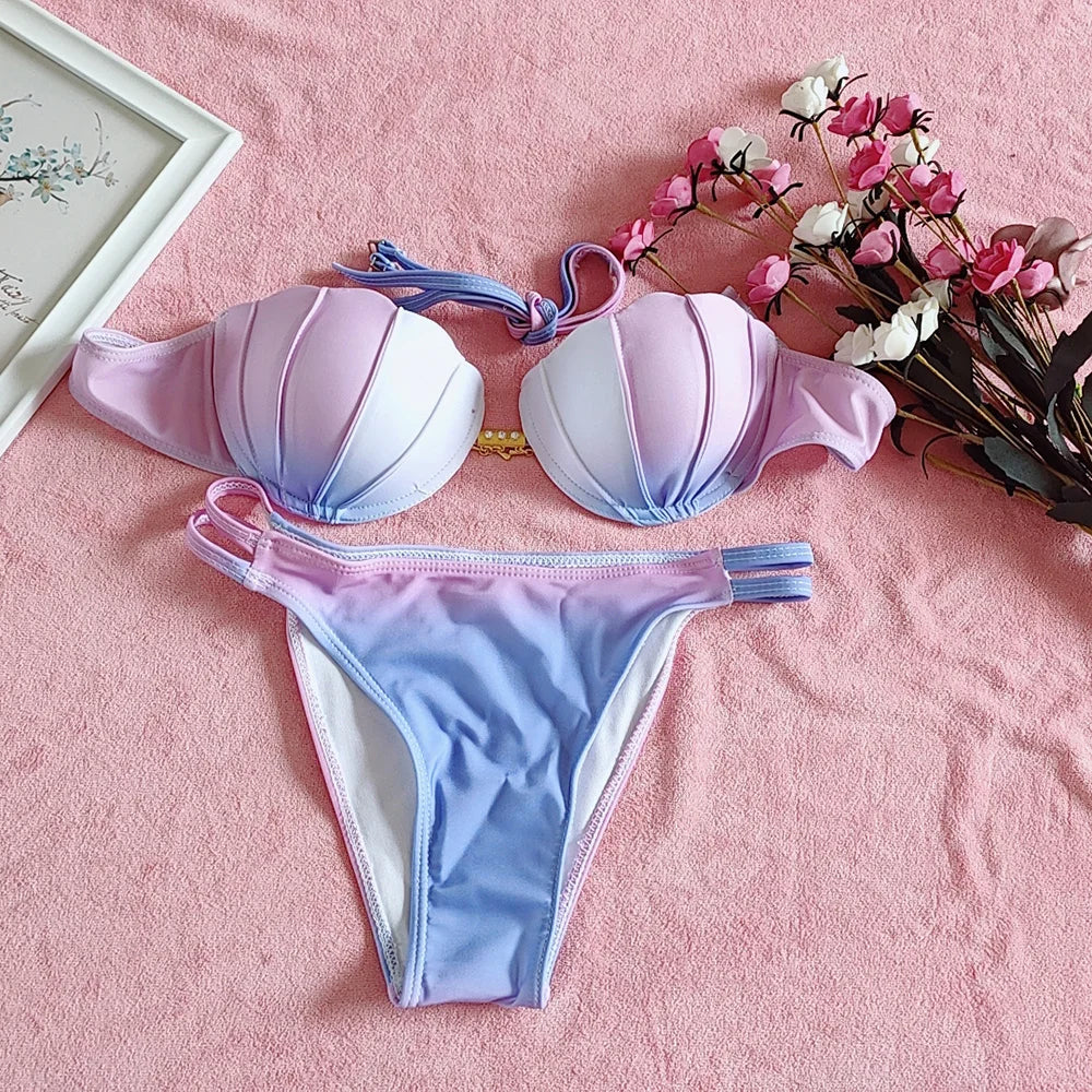 Sexy Open Back Women's High Waist Bikini Swimwear Set...