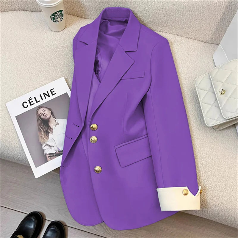 Women's Vintage Spring Autumn Single-breasted Casual Blazer Suit Jacket...