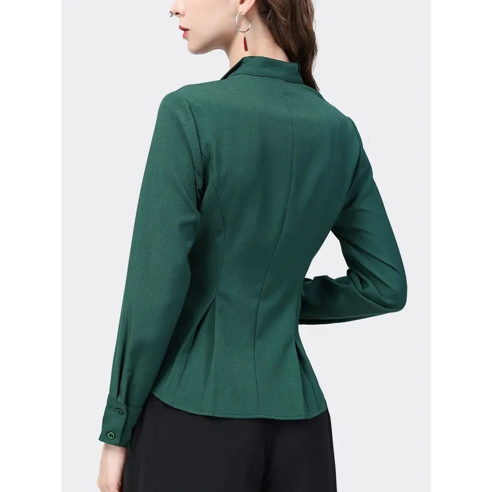 Women's Solid Color Notched Pleated Button Intellectual Graceful Elegant Thin Autumn Blazers...