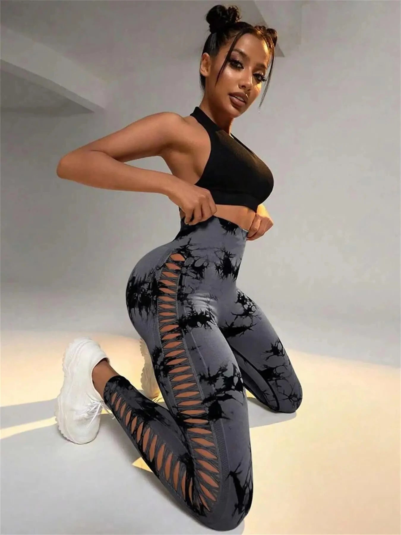 Women's Sexy Skinny Stretch Butt Lifting High Waist Seamless Hollow Out Tie Dye Yoga, Gym Leggings...