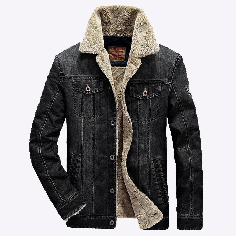 Mens Casual Winter Oversized  Streetwear Fleece Denim Jacket For The Big Guys Size 6XL 7XL
