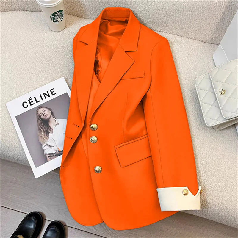 Women's Vintage Spring Autumn Single-breasted Casual Blazer Suit Jacket...