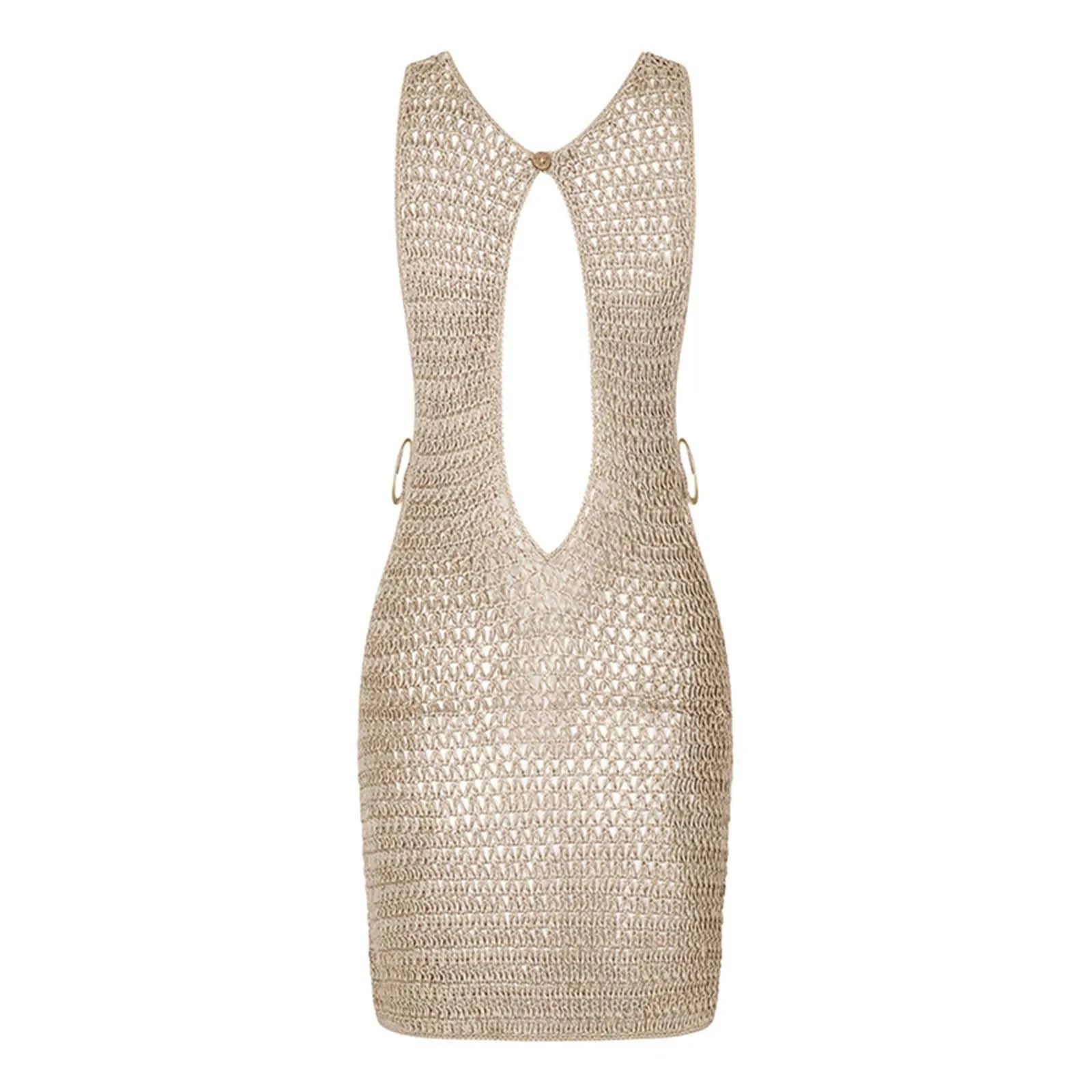 Woman's Sexy Cut Out Crochet Knitted Backless Summer Cover Up Short Beach Dress...