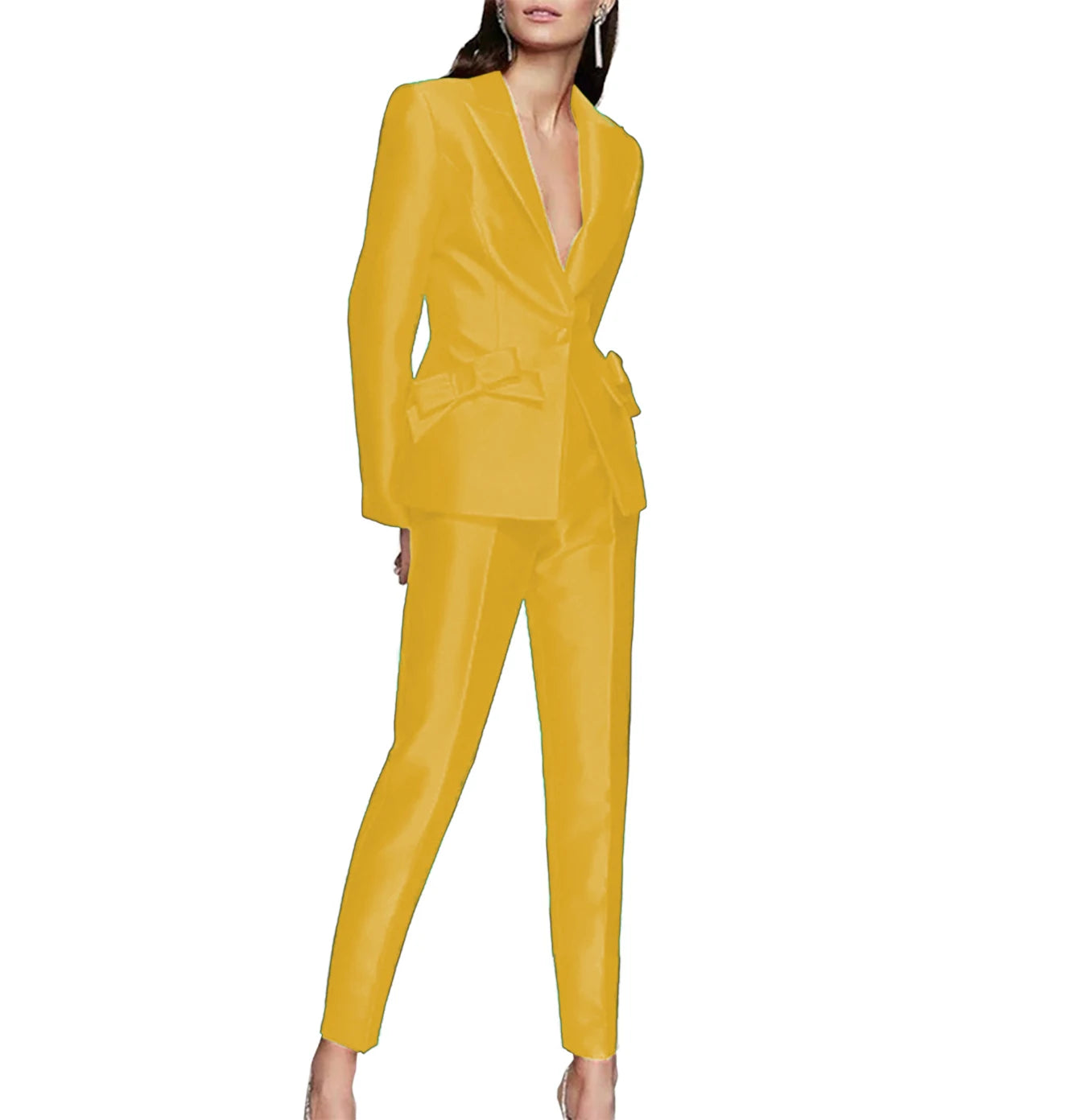 New Women's Luxury Two-Piece Single Button Slim With Bow Blazer Party Suits...