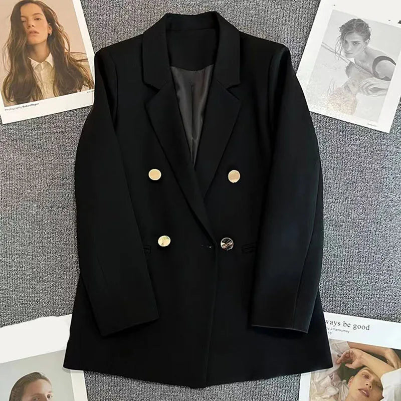 Women's Elegant Double-Breasted Versatile Loose Notched Collar High-End Suit Blazers Jacket...