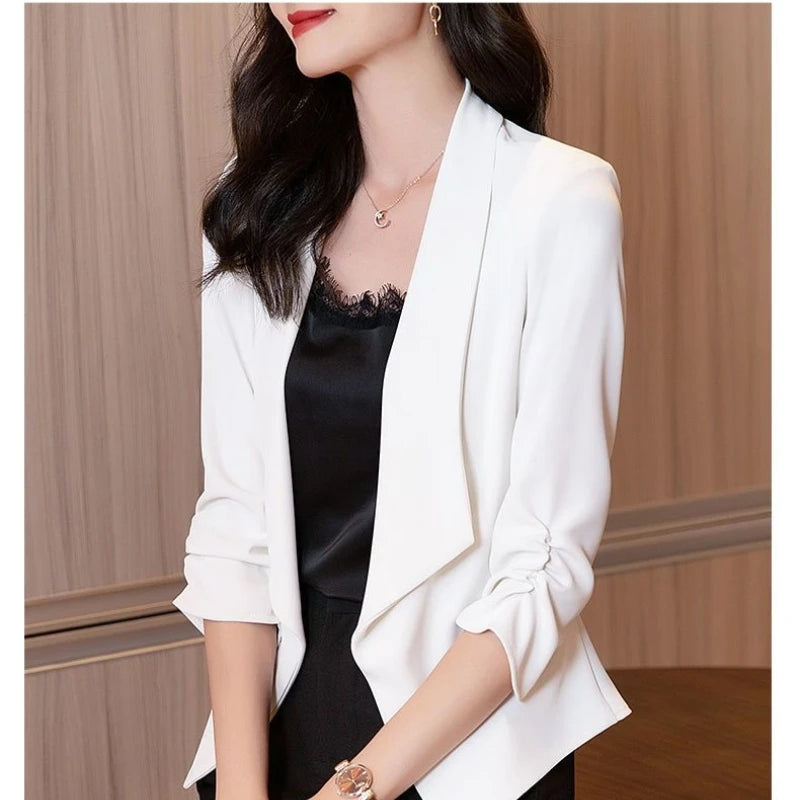 Women's New Spring and Autumn Commuting Minimalist Versatile Chiffon Three Quarter Slim Fit Solid Color Lapel Coat...