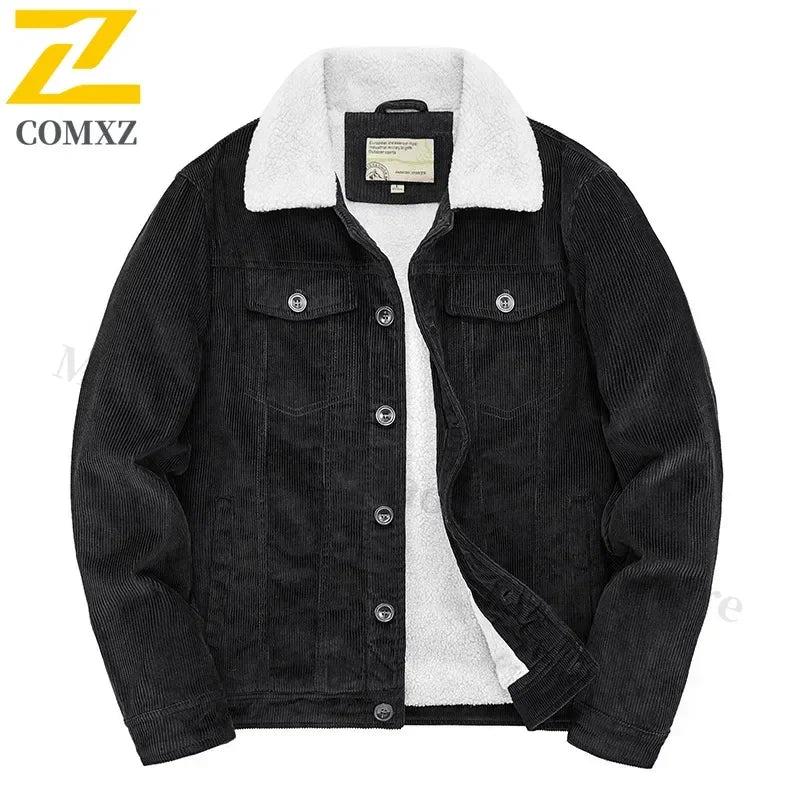 Men's Warm Cotton Padded Corduroy Fur Collar Windbreaker Jackets....