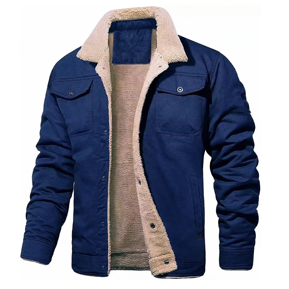 Mens Fashion Fleeced Thick Warm Casual Winter Jacket Solid Colors....