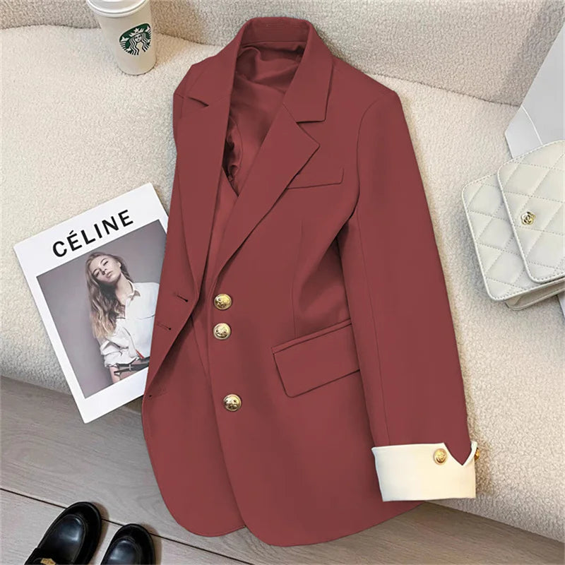Women's Vintage Spring Autumn Single-breasted Casual Blazer Suit Jacket...