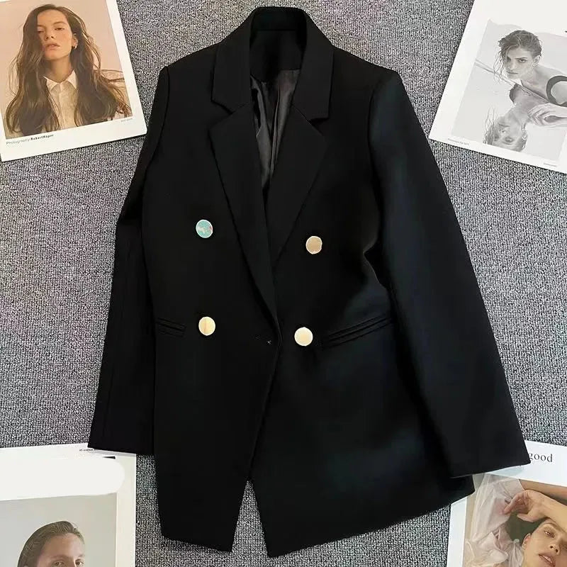 Women's Elegant Double-Breasted Versatile Loose Notched Collar High-End Suit Blazers Jacket...